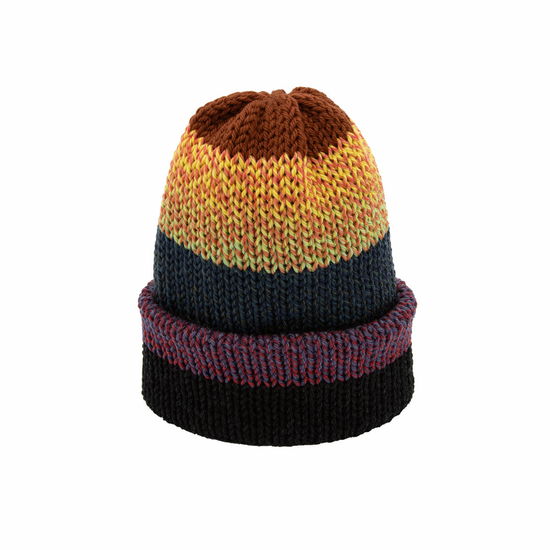 Chimney Ltd Short Stack Beanie - Blocks Multicolor Black / Red/ Org